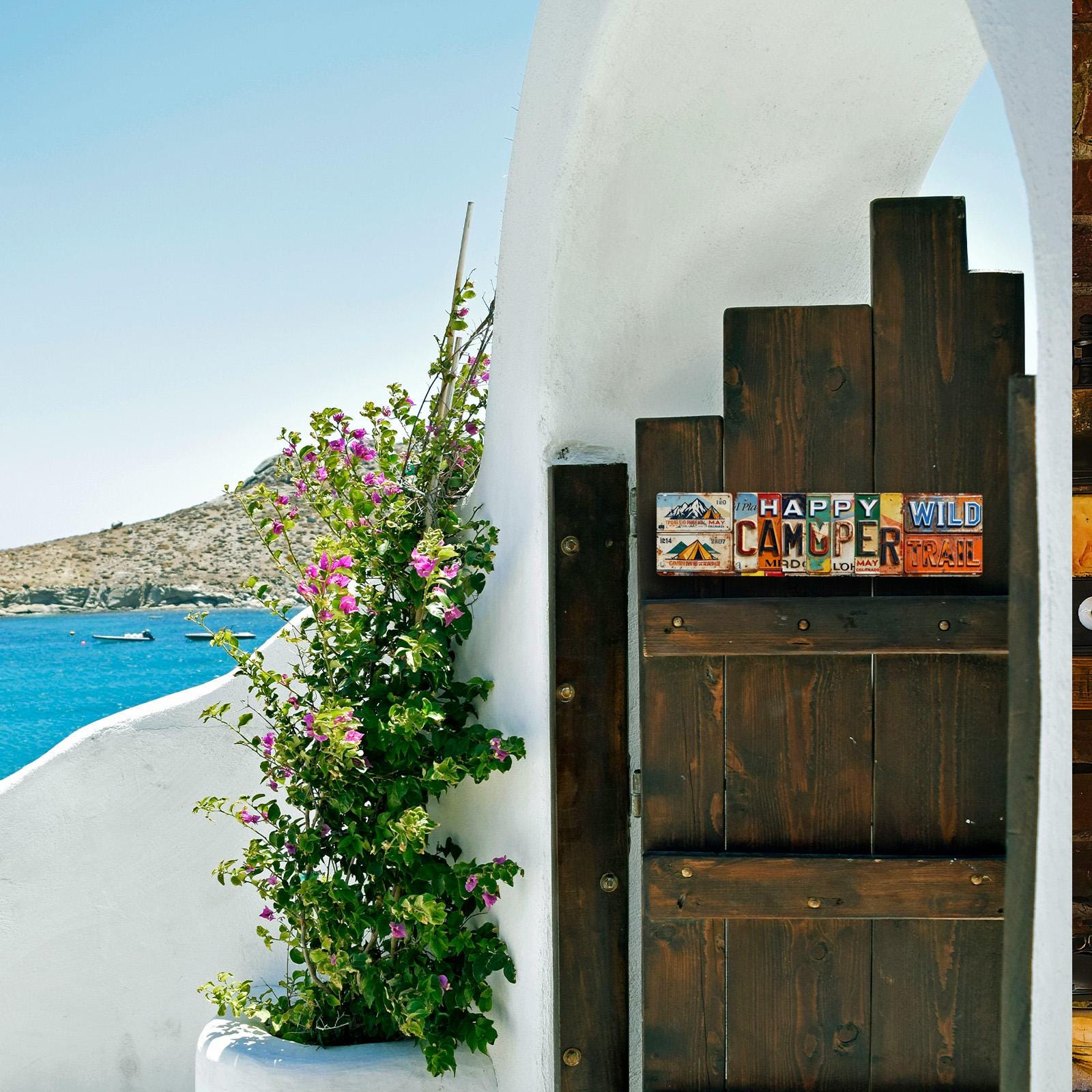 Happy Camper Wild Trail License Plate Wall Art Multi Color Vintage Style Decor For Outdoor Camping Adventure Themes