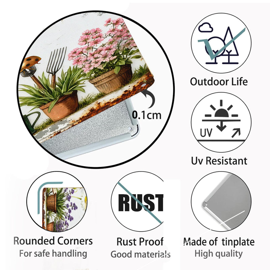 Garden Sign Board White Garden Haven Text With Flowers Pots Tools And Mushroom Decorative Outdoor Indoor Home Decor