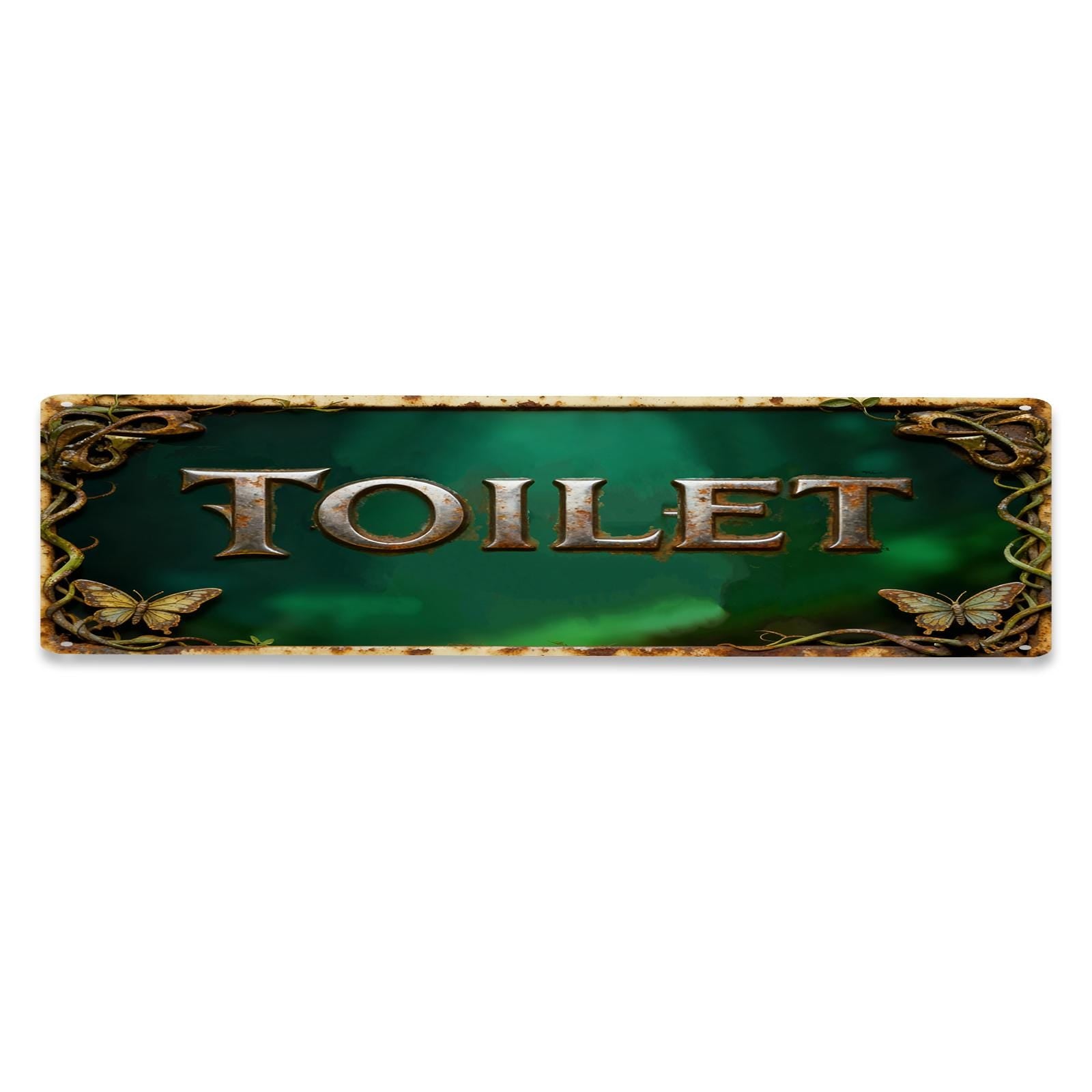 Rectangular Toilet Sign Green Background With Butterflies And Vine Patterns For Bathroom Decor Restroom Wall Art