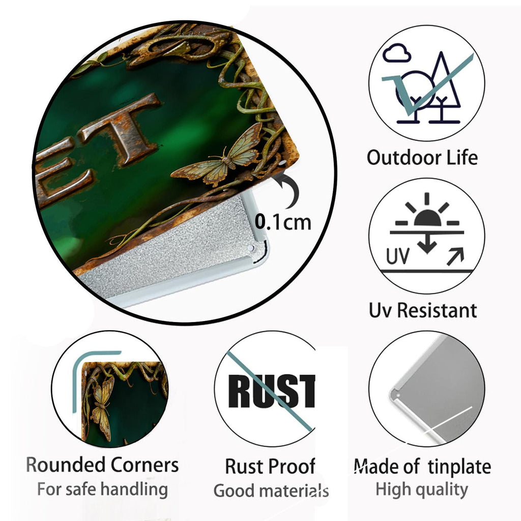 Rectangular Toilet Sign Green Background With Butterflies And Vine Patterns For Bathroom Decor Restroom Wall Art