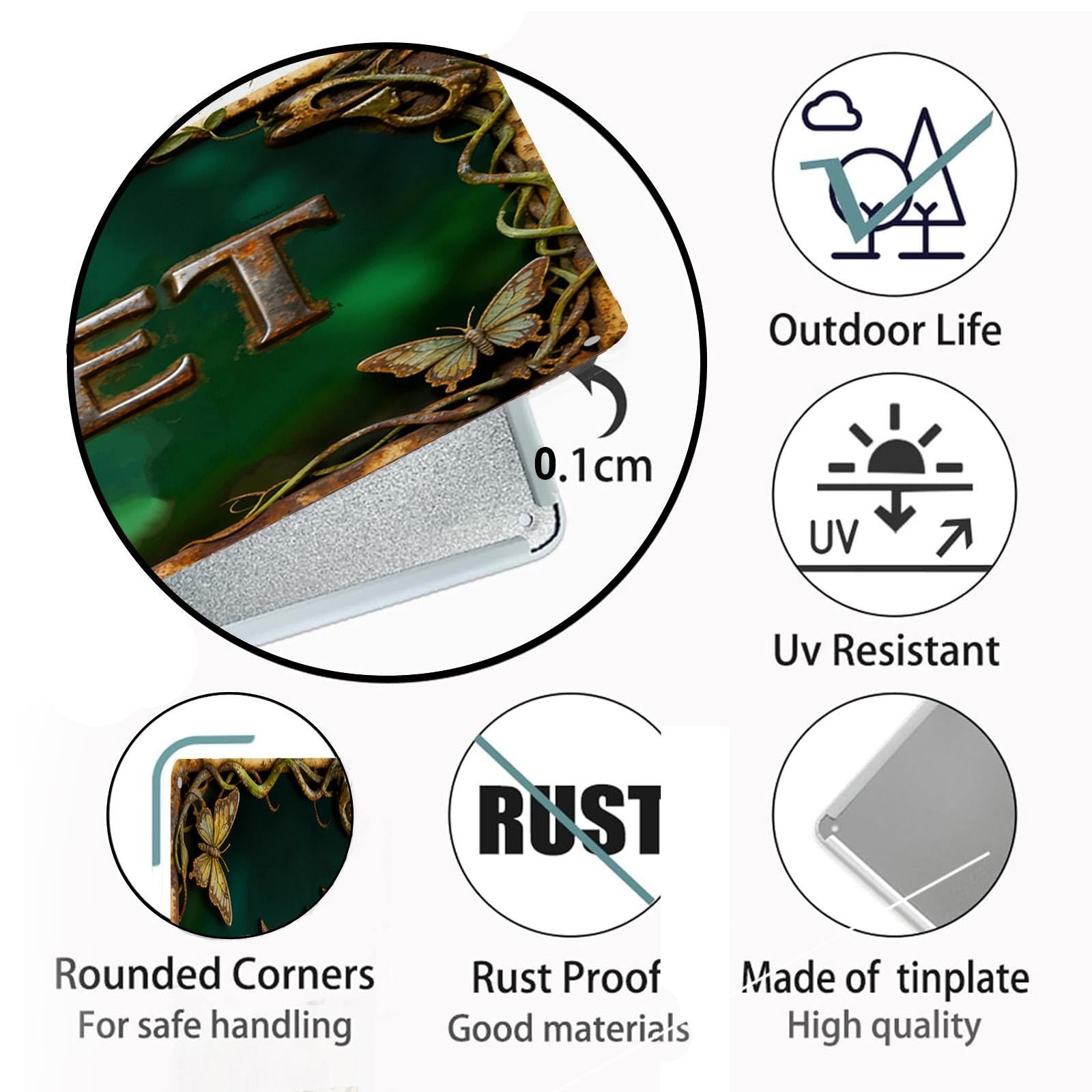 Rectangular Toilet Sign Green Background With Butterflies And Vine Patterns For Bathroom Decor Restroom Wall Art
