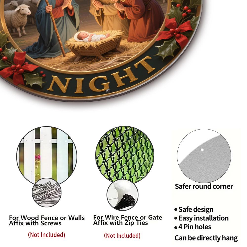 Christmas Ornament Round Holographic Night Nativity Scene With Star And Lanterns For Holiday Decorations Tree Decor