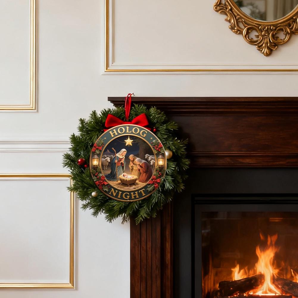 Christmas Ornament Round Holographic Night Nativity Scene With Star And Lanterns For Holiday Decorations Tree Decor