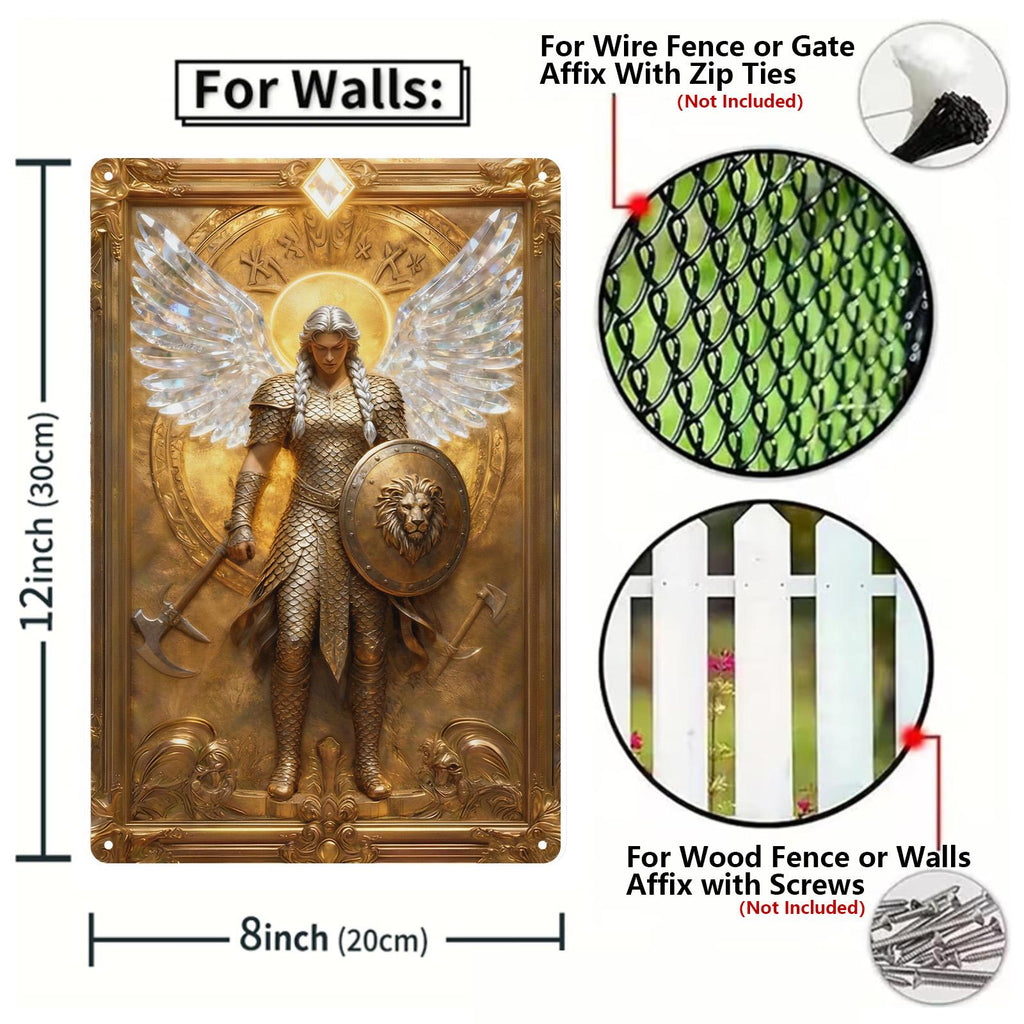 Goldener Engel Krieger Wandkunst Dekoration mit Flügeln und Schild für Zuhause oder Büro…