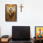Goldener Engel Krieger Wandkunst Dekoration mit Flügeln und Schild für Zuhause oder Büro…