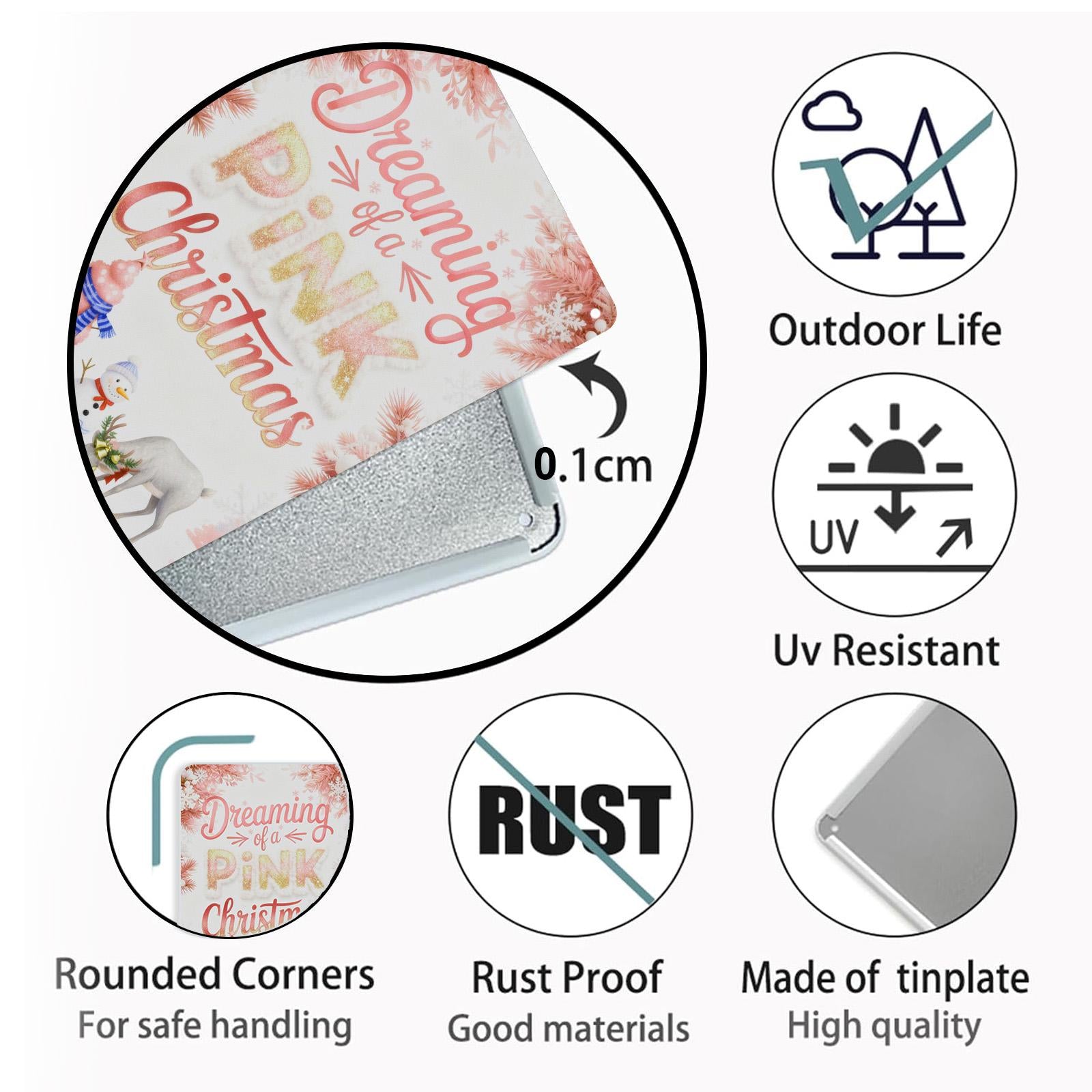 Dreaming Of A Pink Christmas Decorative Sign Pink Color With Snowman Deer And Tree Pattern For Holiday Home Decor