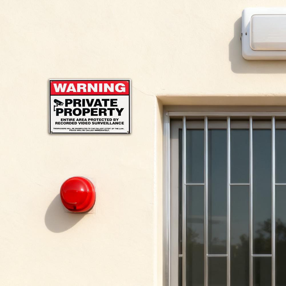Warnschild Privatgrundstück Sicherheitshinweis Rot Weiße Und Schwarze Schrift Mit Kamerasymbol…