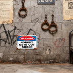 Advertencia Nadie sale sobrio Letrero metálicoDecoración divertida de pared de barLetrero de estaño vintage para el hogar P…