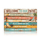 Welcome to Our Patio Metallschild, Versammeln Sie sich mit Familie und Freunden, Outdoor Bar Grill Deck…