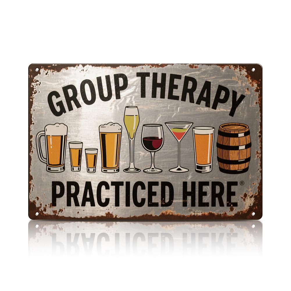 Group Therapy Practiced Here Metal Sign, Funny Bar Wall Decor, Beer Wine Cocktail Tin Sign