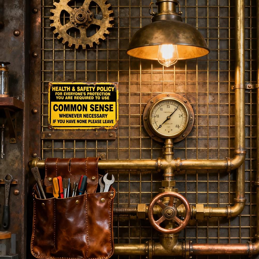 Health and Safety Policy Common Sense Metal Sign, Funny Warning Wall Decor for Office Shop