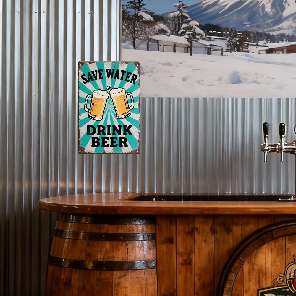 Save Water Drink Beer Metal Sign, Funny Beer Bar Wall Decor, Vintage Tin Sign for Home Pub Man Cave