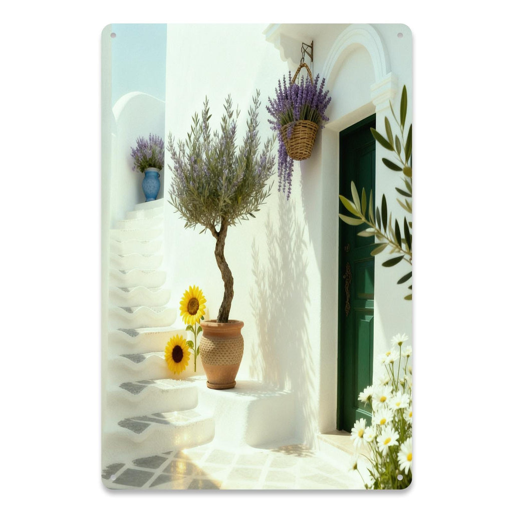 Greek Island Seaside Patio Metal Sign, Ocean View Rustic Wall Art, Coastal Beach House Vacation Home Decor