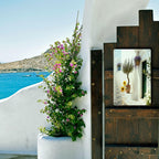 Panneau métallique de terrasse en bord de mer d'île grecque, Décoration murale rustique vue sur l'océan, Maison de plage côtière…