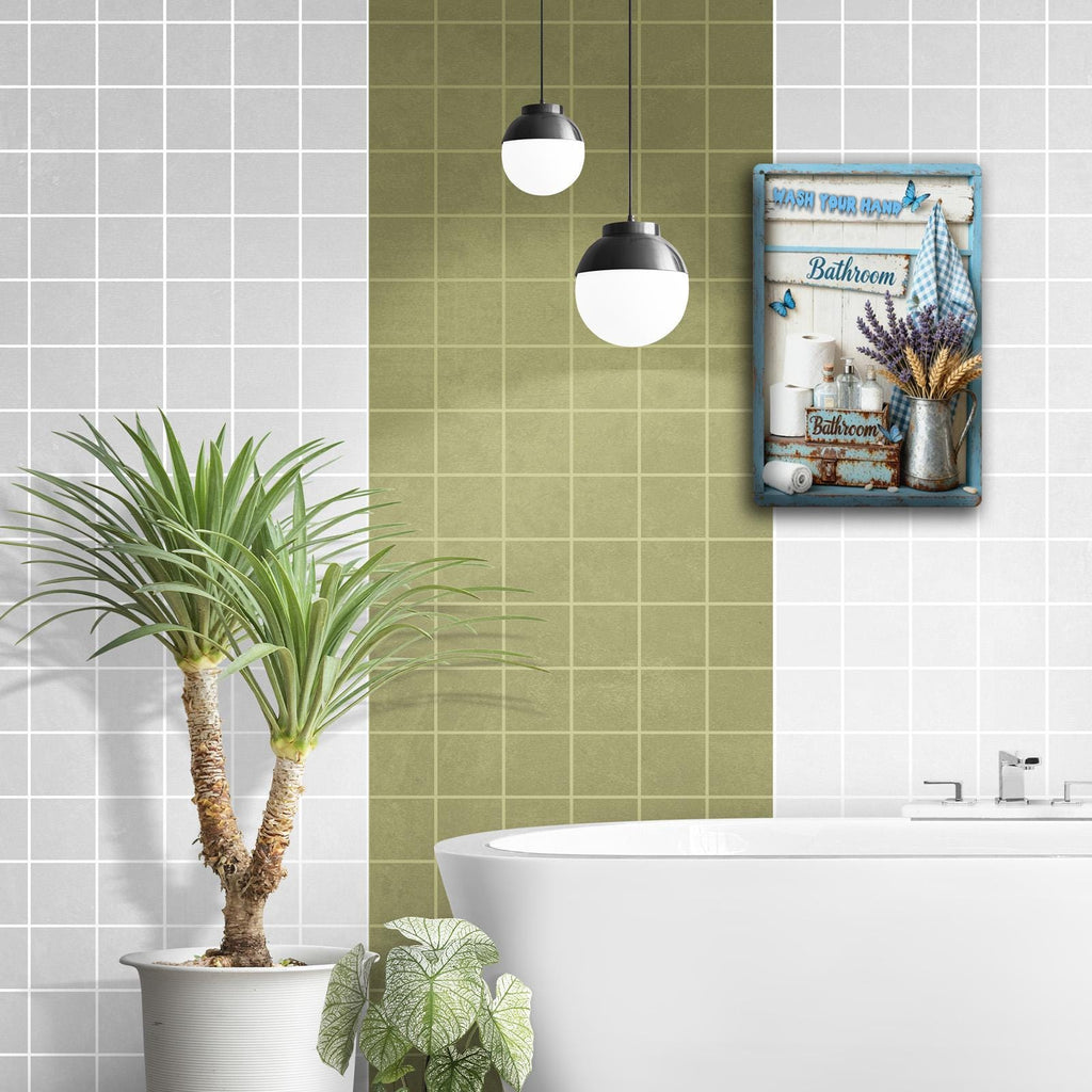 Wash Your Hands Bathroom MetallschildRustikales blaues Bauernhaus Lavendel Toilettenpapier Wanddeko…