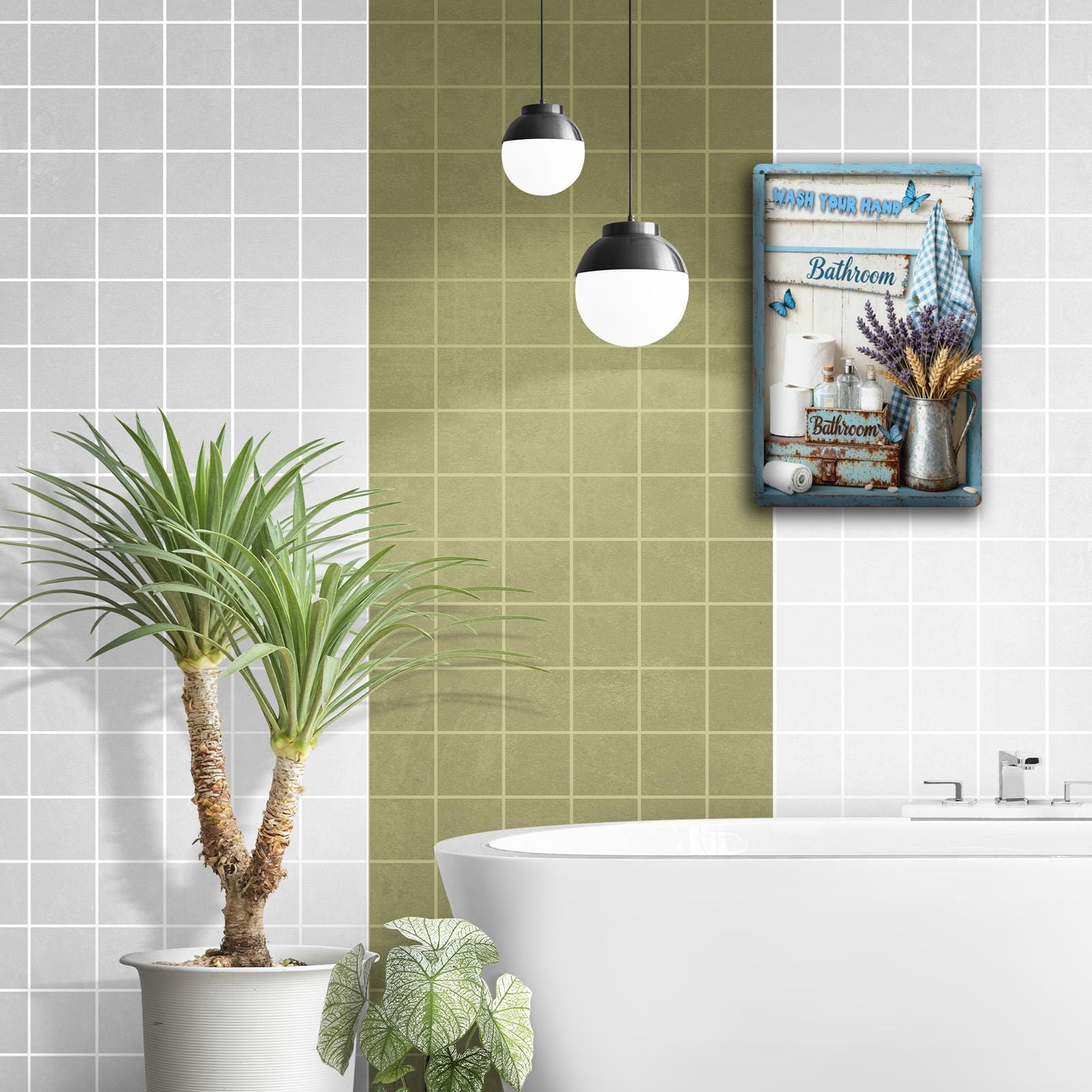 Wash Your Hands Bathroom MetallschildRustikales blaues Bauernhaus Lavendel Toilettenpapier Wanddeko…