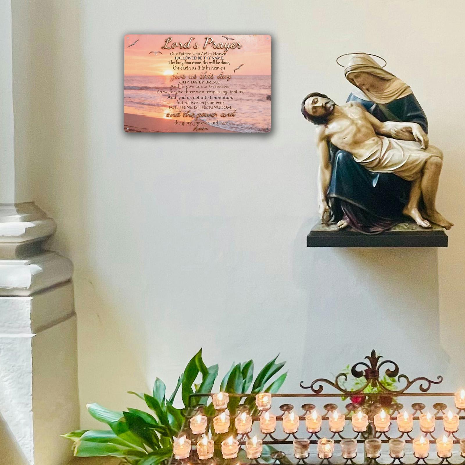 Lord's Prayer Metal Sign, Christian Scripture Wall Art, Beach Sunset Religious Home Decor Plaque