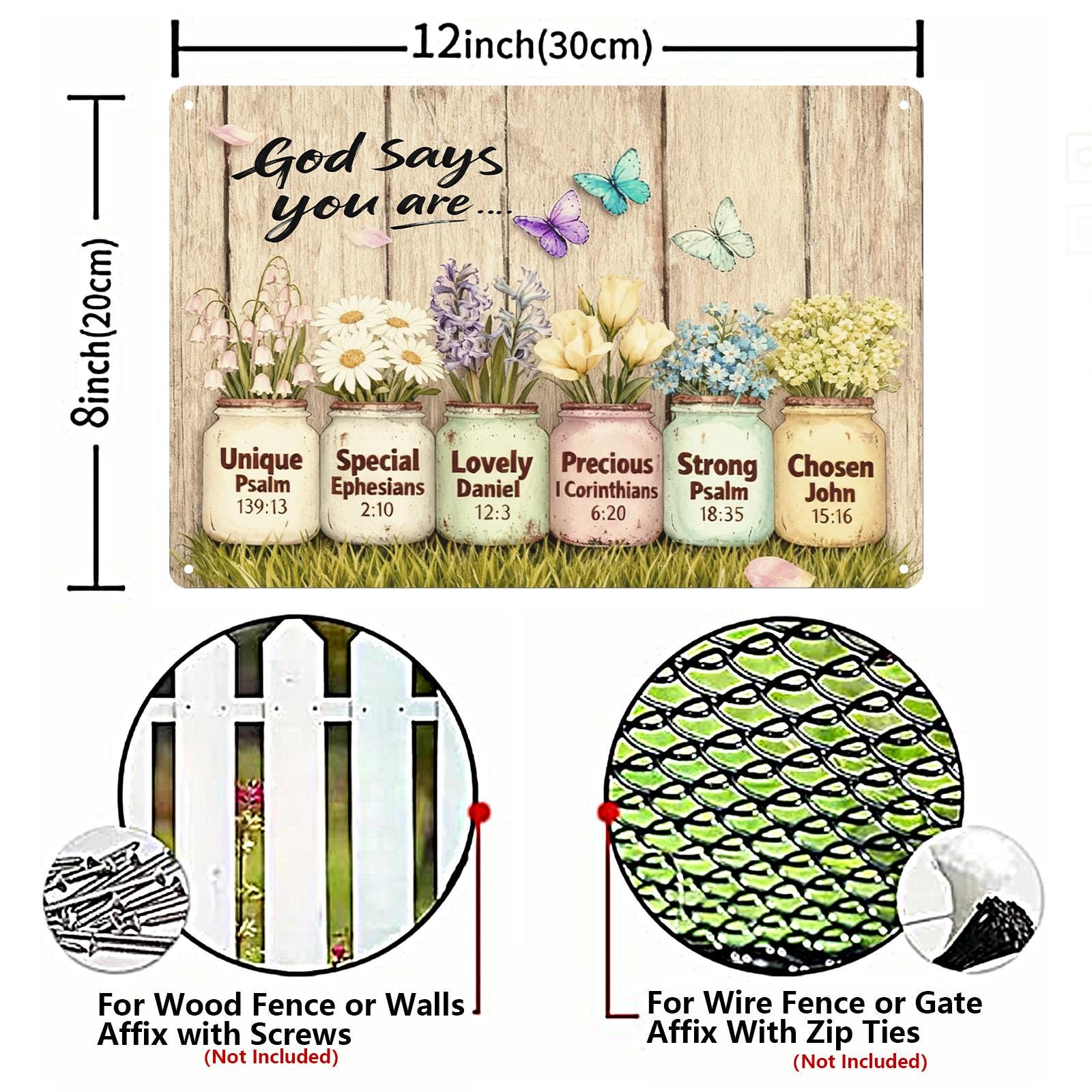 God Says You Are Mason Jar Metal Sign, Christian Scripture Wall Art, Floral Farmhouse Inspirational Decor