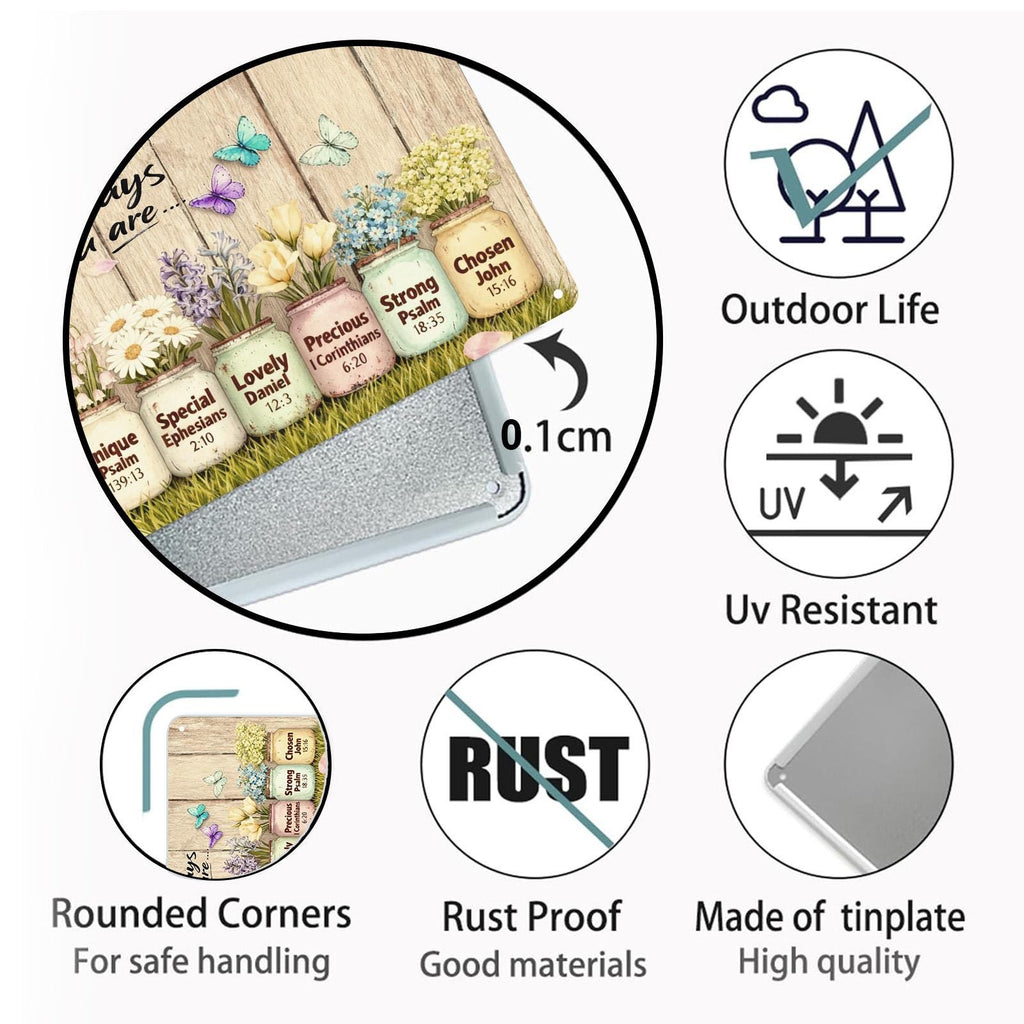 God Says You Are Mason Jar Metal Sign, Christian Scripture Wall Art, Floral Farmhouse Inspirational Decor