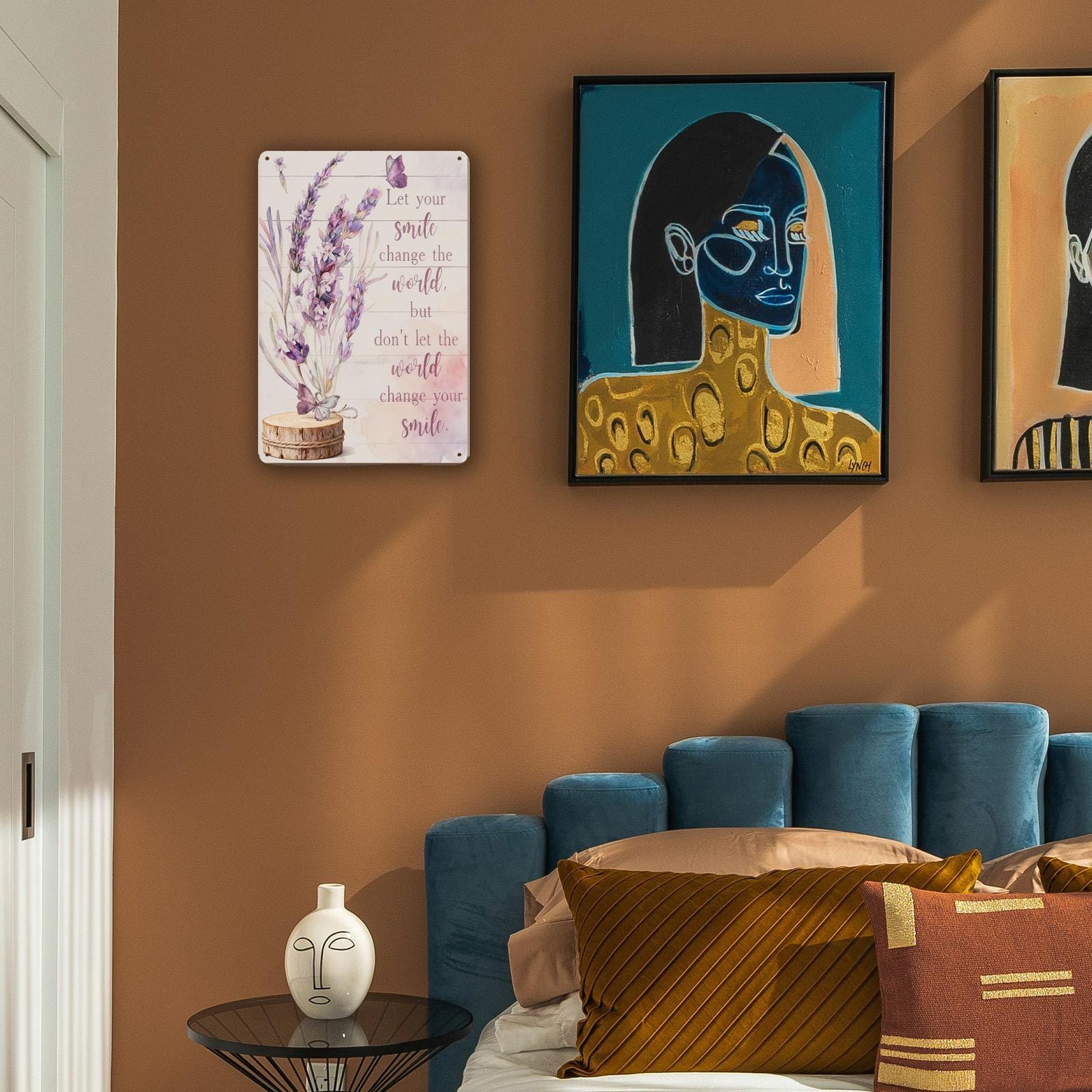 Let Your Smile Change the World Metal Sign, Lavender Inspirational Quote Wall Art Farmhouse Decor