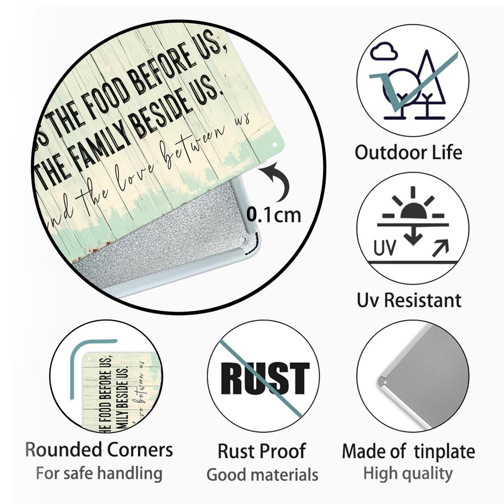 Bless the Food Before Us Metal Sign, Family Beside Us Love Between Us Farmhouse Kitchen Dining Room Wall Decor