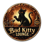 Rundes Metallschild Schwarze Katze Speakeasy Lounge Vintage Steampunk Design Für Bar-Deko Zuhause…