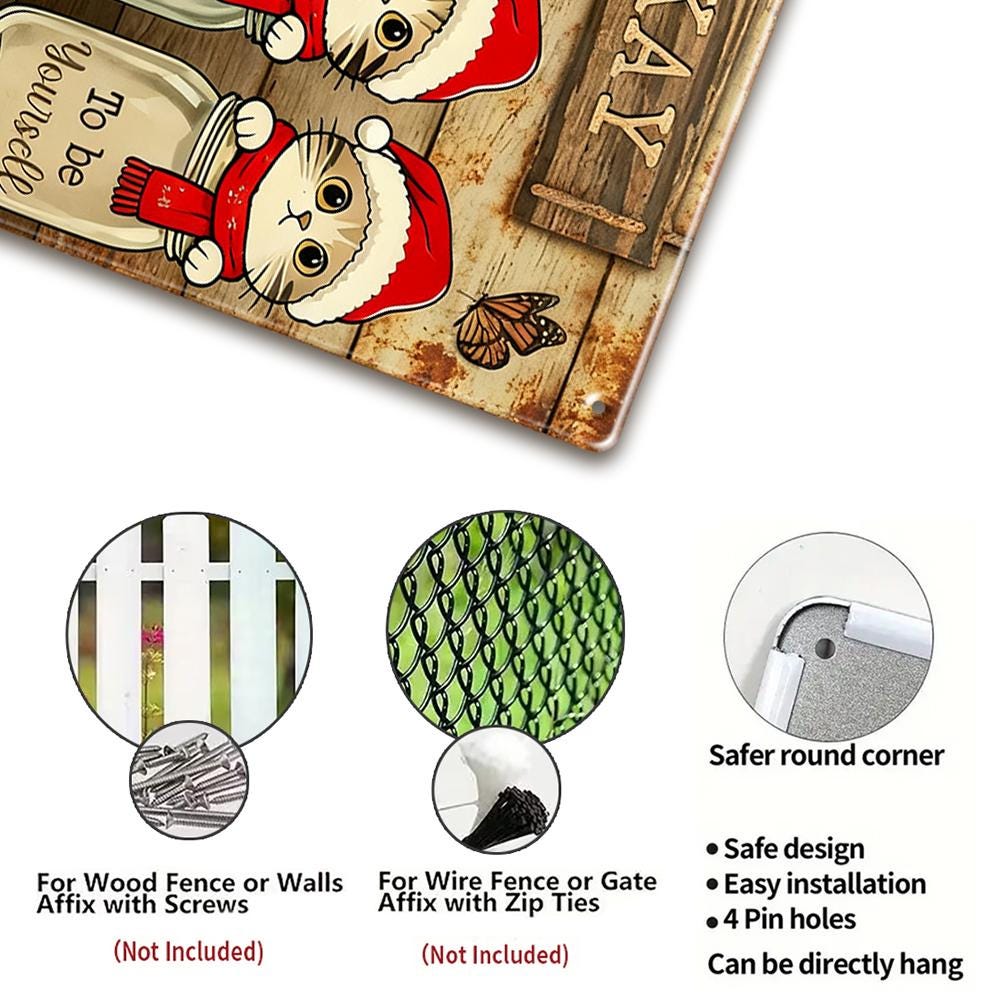 Christmas Cat Mason Jar Wall Sign Rustic Wood Color With Santa Cats And Inspirational Quotes For Home Holiday Decor