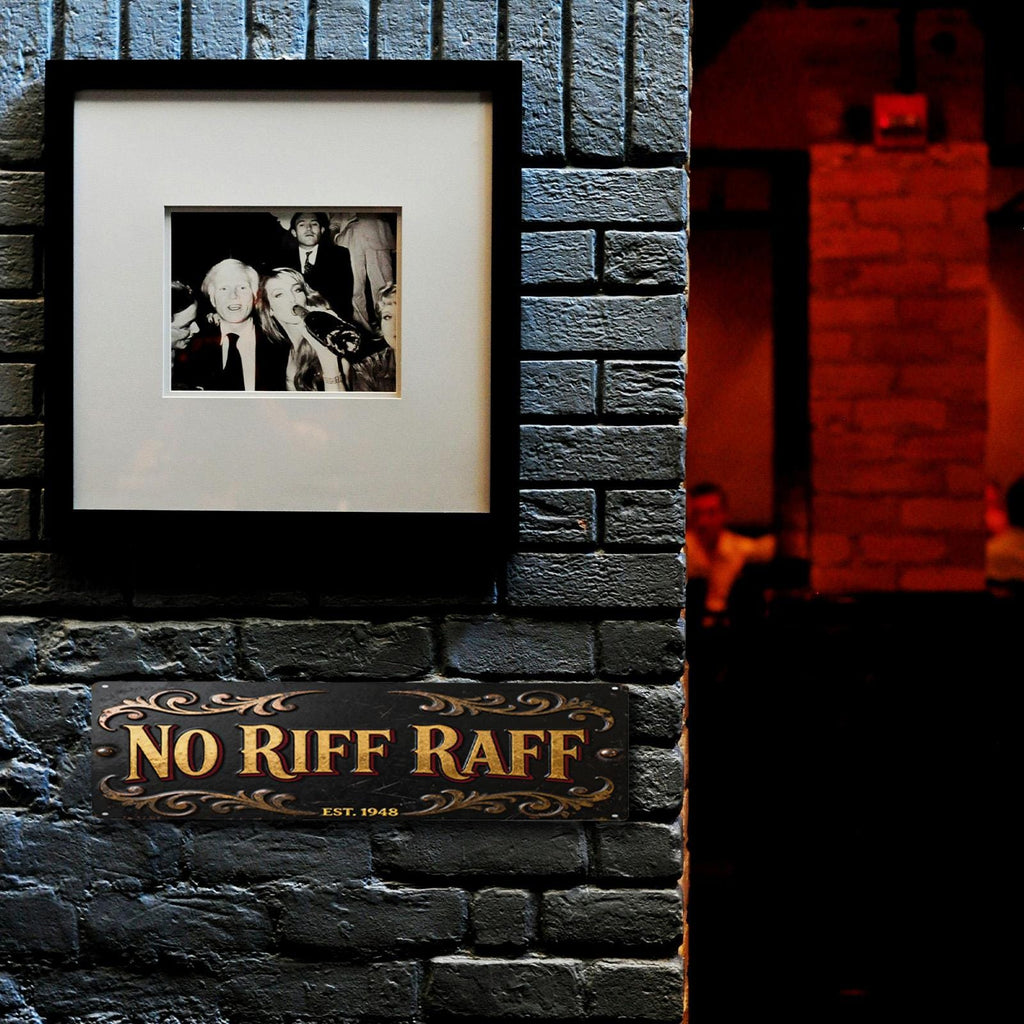 No Riff Raff Metal Sign Black With Gold Text And Ornamental Design For Home Bar Or Man Cave Decor Wall Art