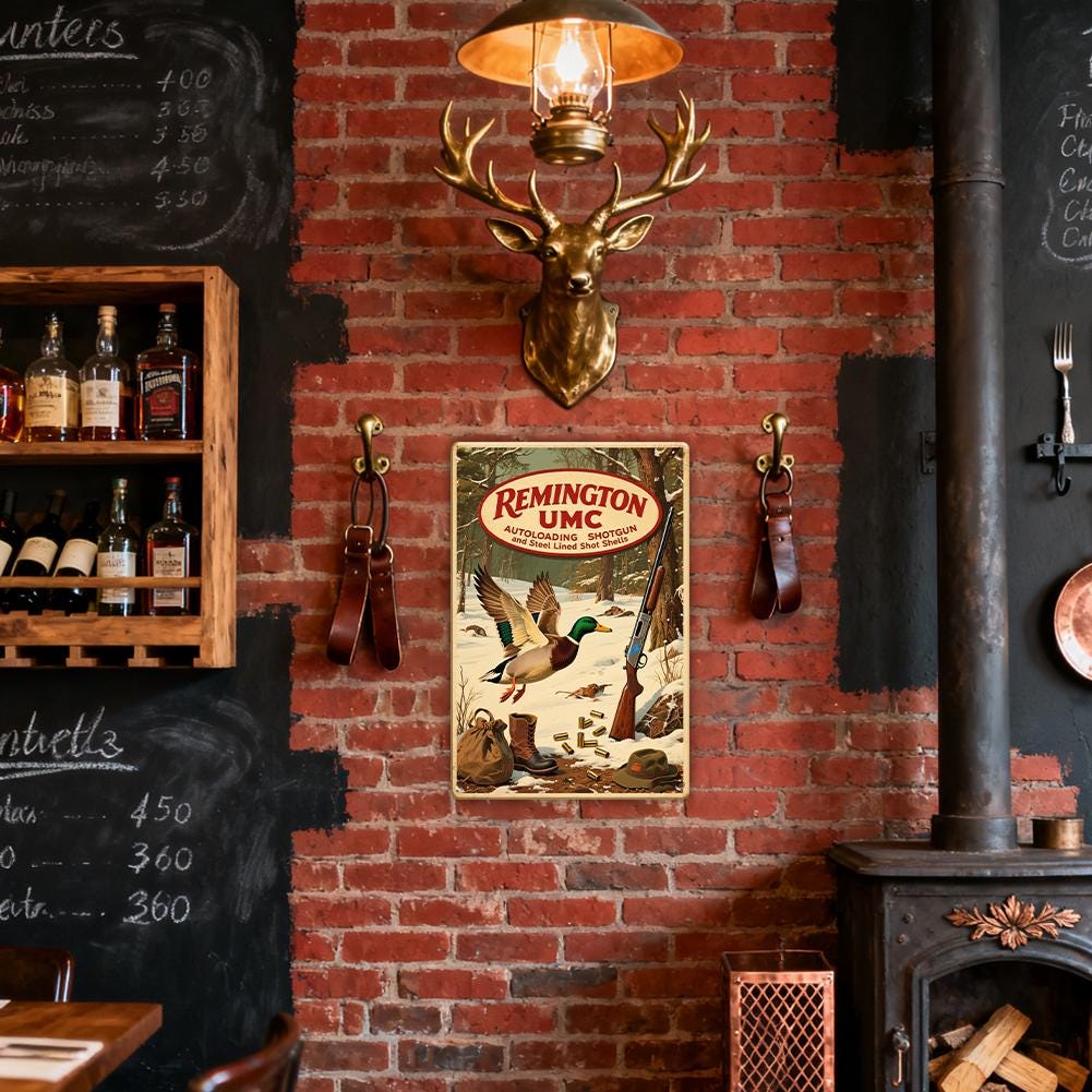 Remington UMC Shotgun Hunting Metal Sign Vintage Style Brown With Duck And Shotgun Print For Outdoor Decor Enthusiasts