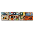 Décoration murale en forme de plaque d'immatriculation « Happy Camper Wild Trail » multicolore style vintage pour l'extérieur...
