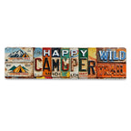 Décoration murale en forme de plaque d'immatriculation « Happy Camper Wild Trail » multicolore style vintage pour l'extérieur...