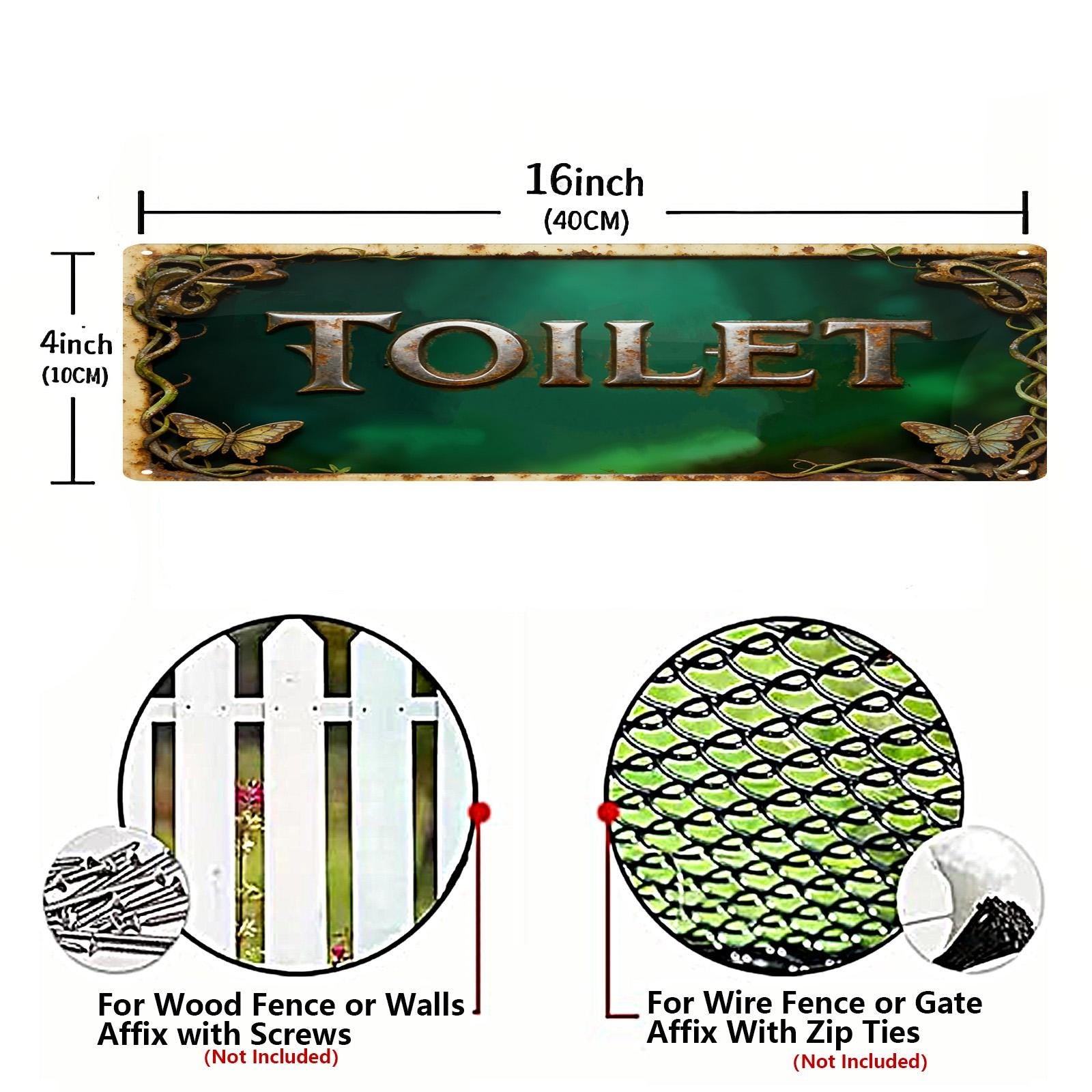 Rectangular Toilet Sign Green Background With Butterflies And Vine Patterns For Bathroom Decor Restroom Wall Art