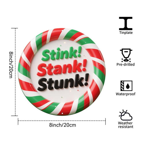 Christmas Candy Cane Pattern Round Pin With Stink Stank Stunk Text For Holiday Party Decoration Festive Accessory