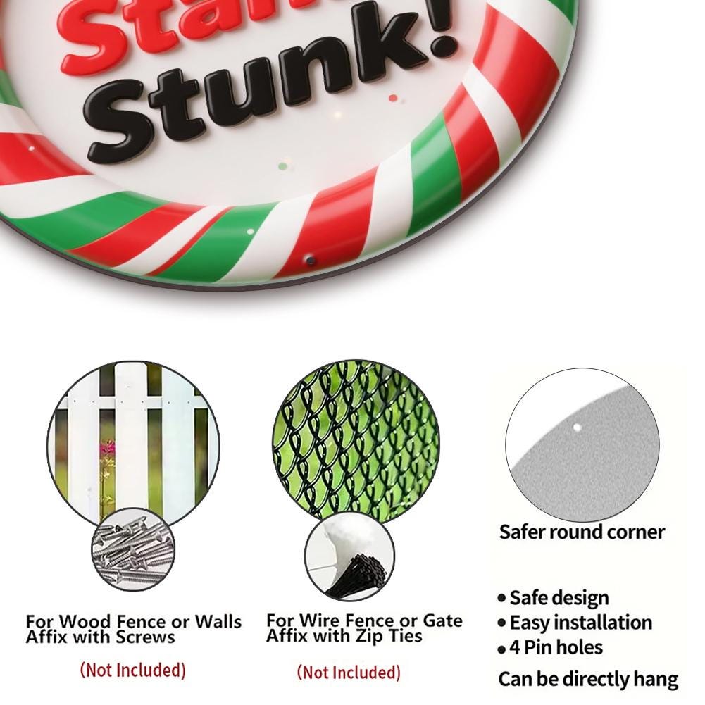 Christmas Candy Cane Pattern Round Pin With Stink Stank Stunk Text For Holiday Party Decoration Festive Accessory