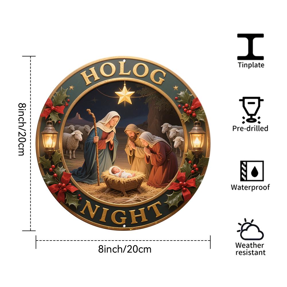 Christmas Ornament Round Holographic Night Nativity Scene With Star And Lanterns For Holiday Decorations Tree Decor