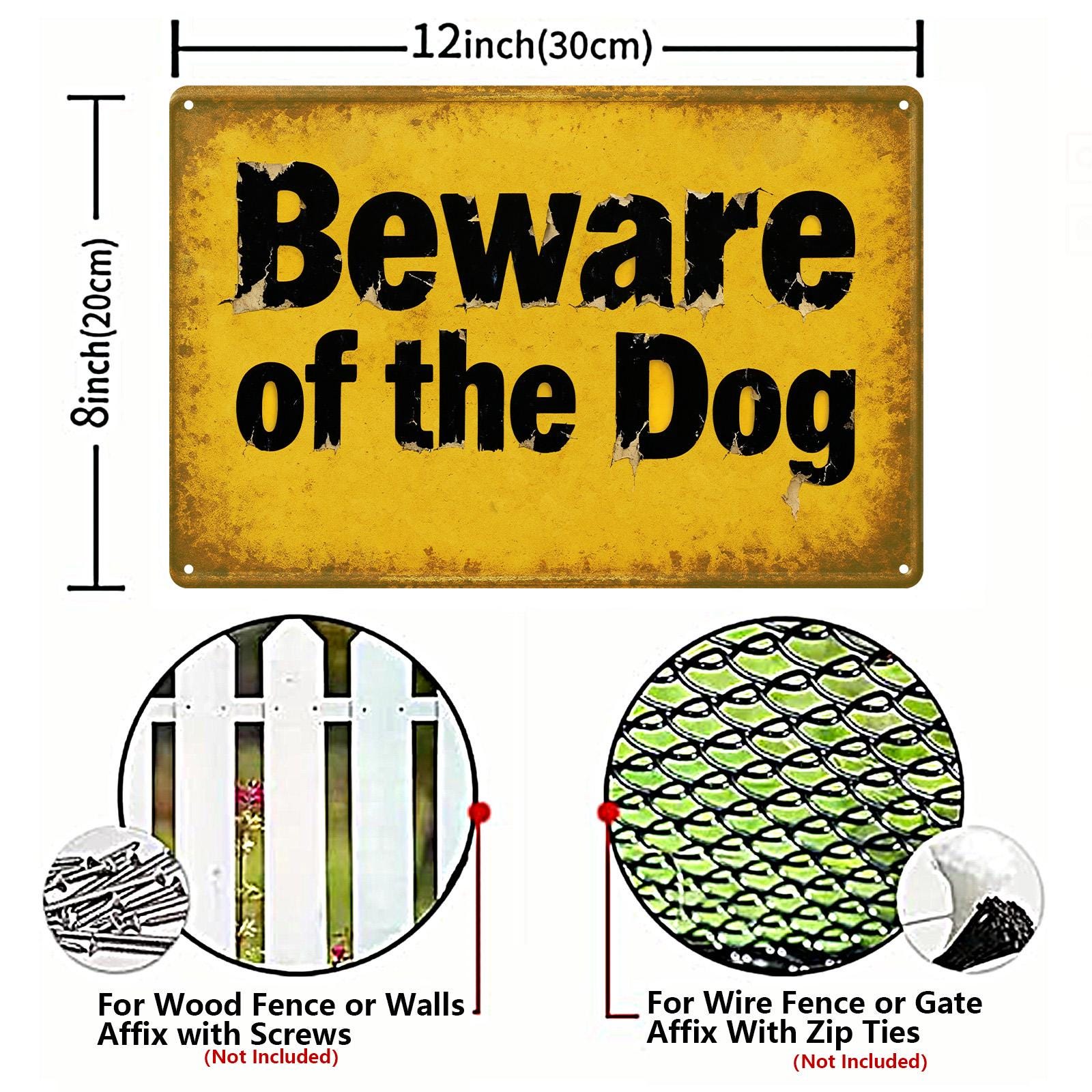 Retro Metal Sign Yellow Beware Of The Dog Warning Text For Outdoor Garden Yard Decor Vintage Style