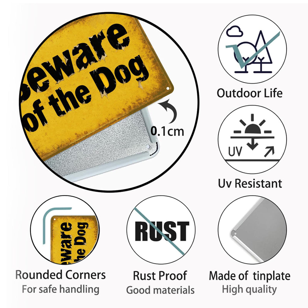 Panneau en métal rétro jaune Attention au chien Texte d'avertissement pour la décoration de jardin extérieur Vi…