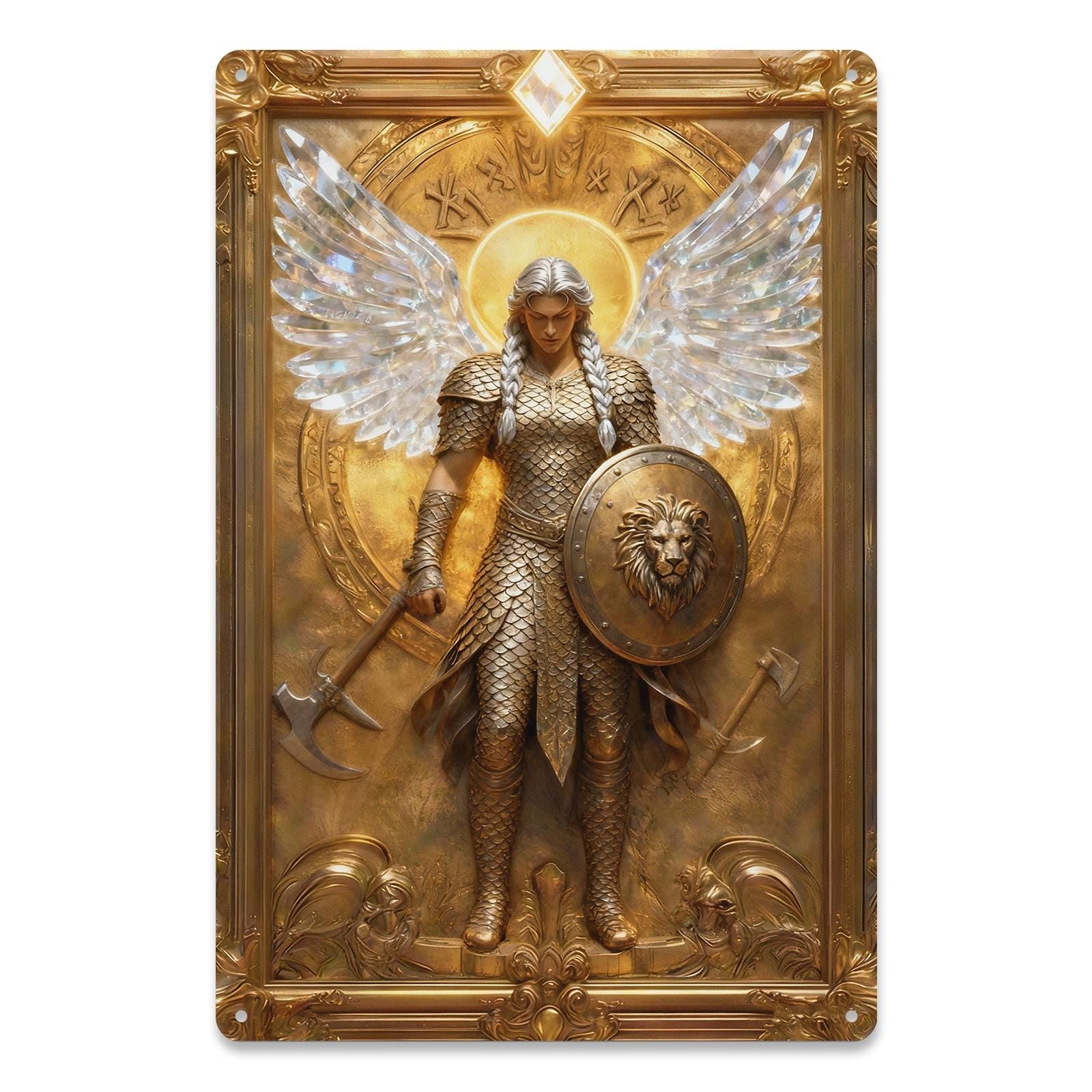 Golden Angel Warrior Wall Art Decor With Wings And Shield For Home Or Office Decoration Inspirational Gift
