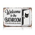 Rustic Metal Sign White Welcome To The Bathroom Cat Door Design For Home Decor Bathroom Wall Art Humor
