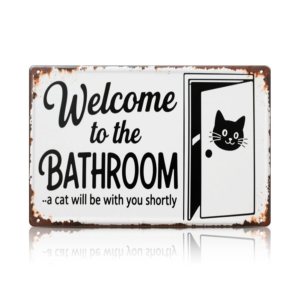 Rustic Metal Sign White Welcome To The Bathroom Cat Door Design For Home Decor Bathroom Wall Art Humor