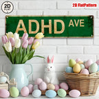 Panneau de rue vert avec lettrage doré | Plaque métallique personnalisée ADHD Ave pour la décoration de bureau à domicile…