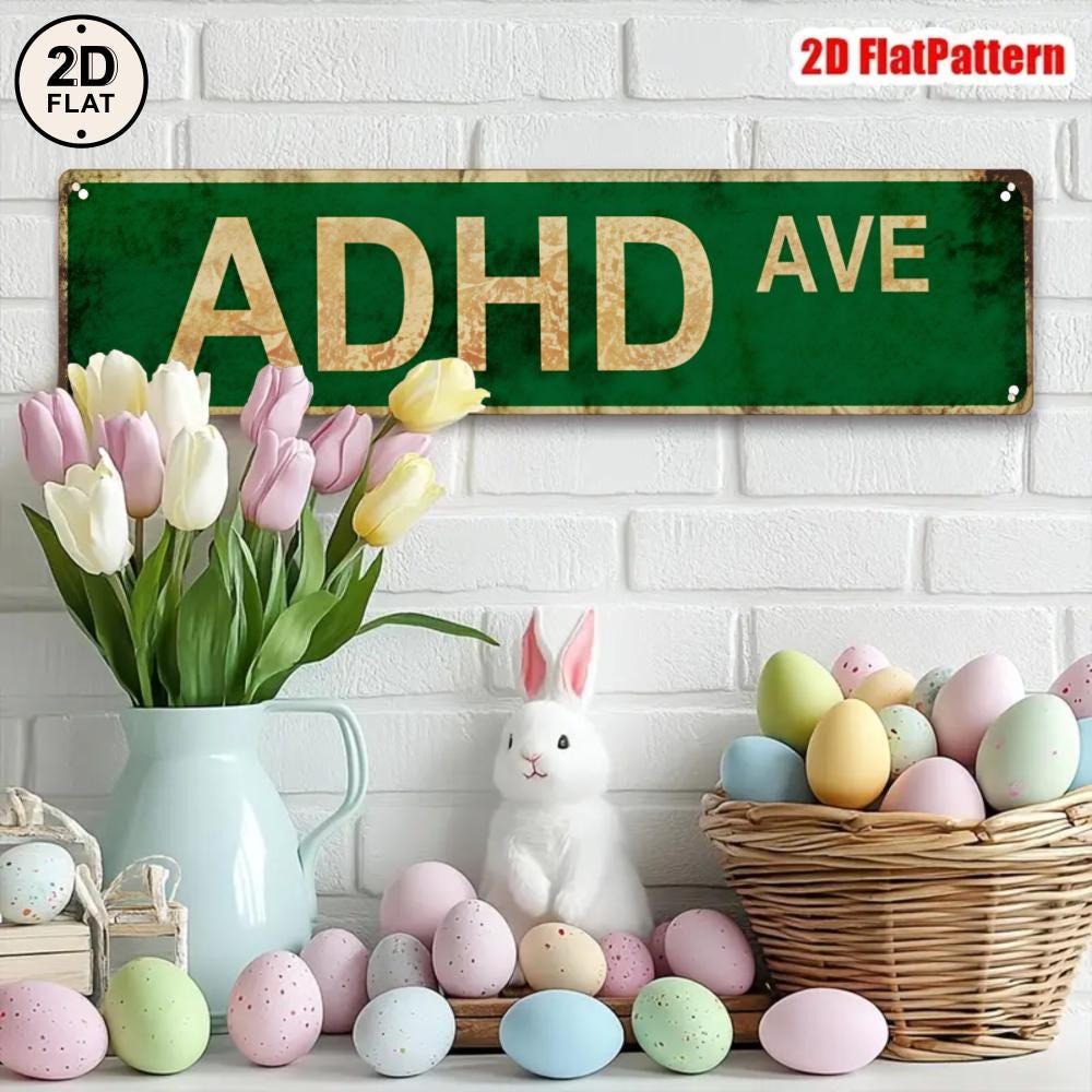 Green Street Sign with Gold Lettering - ADHD Ave Custom Metal Sign for Home Office Decor, Man Cave, or Gift