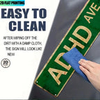 Panneau de rue vert avec lettrage doré | Plaque métallique personnalisée ADHD Ave pour la décoration de bureau à domicile…