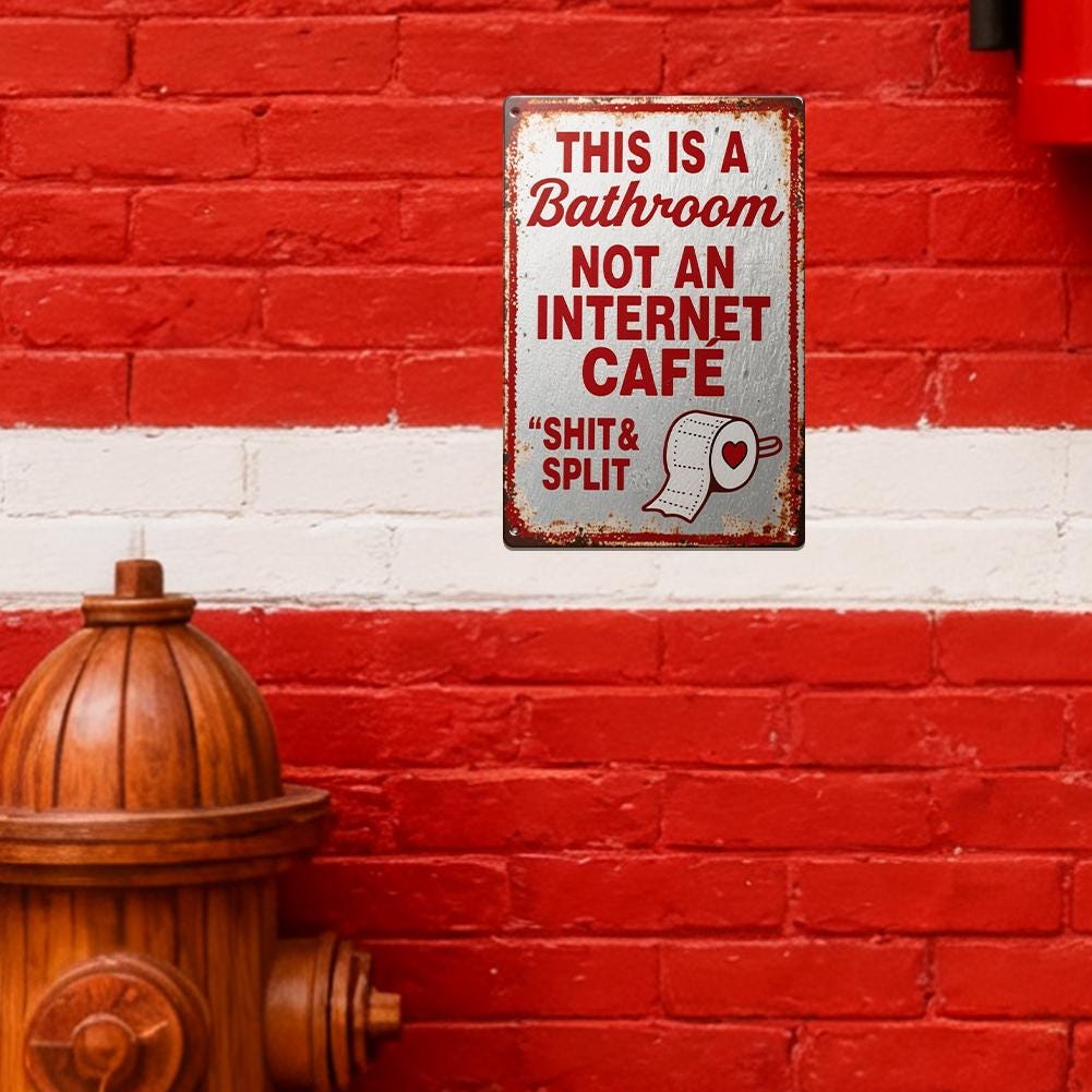 Funny Bathroom Not an Internet Cafe Metal Sign, Shit and Split Toilet Paper Wall Decor for Restroom