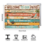 Welcome to Our Patio Metallschild, Versammeln Sie sich mit Familie und Freunden, Outdoor Bar Grill Deck…