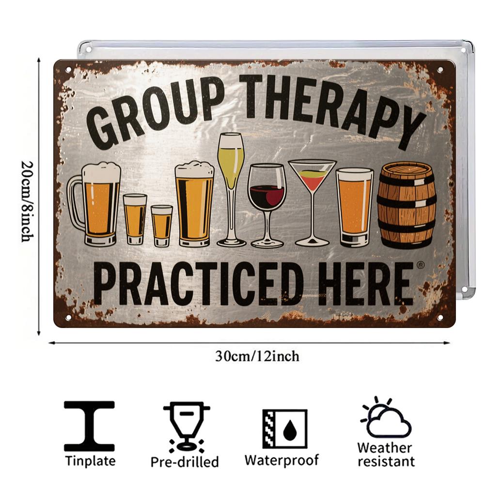 Group Therapy Practiced Here Metal Sign, Funny Bar Wall Decor, Beer Wine Cocktail Tin Sign