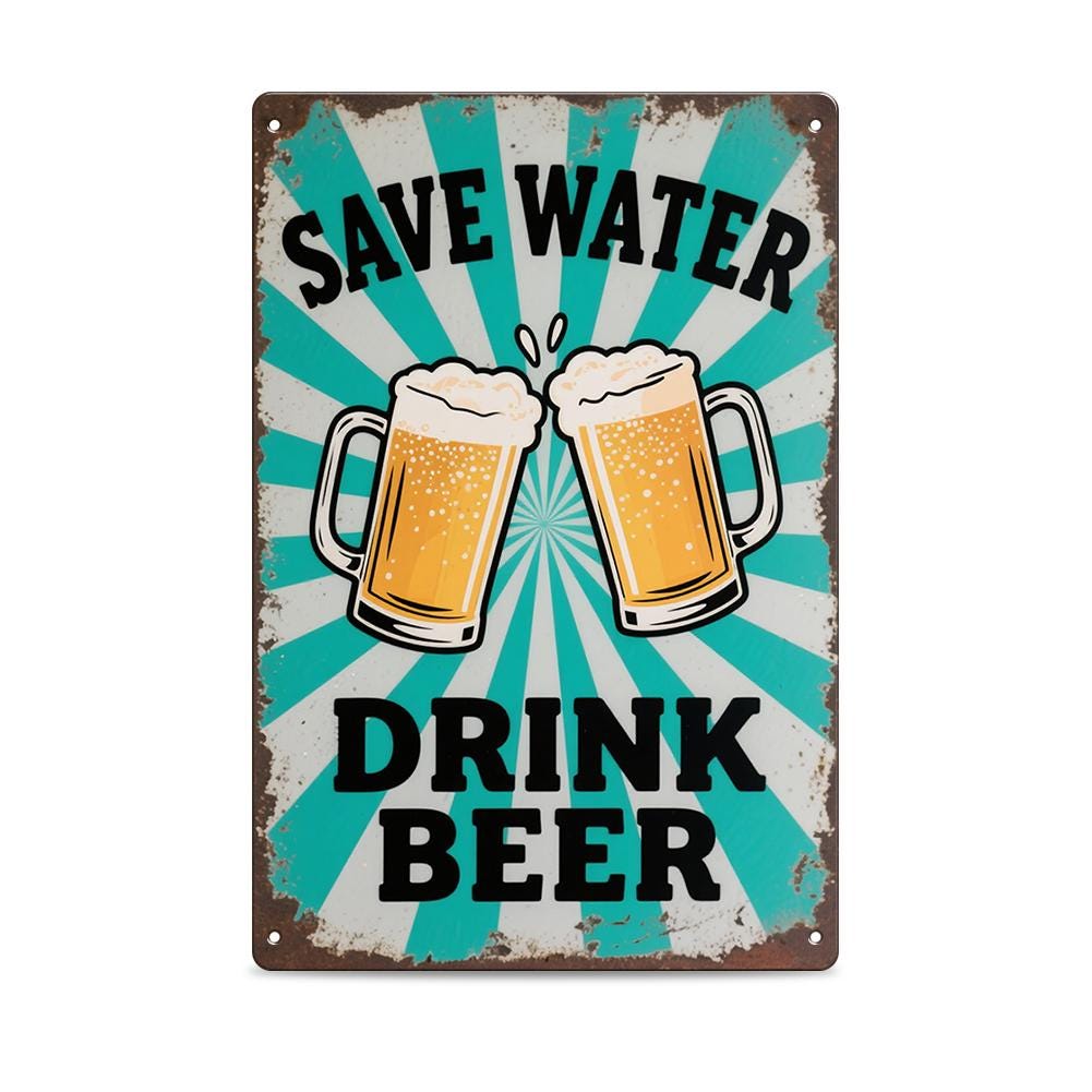 Économiser l'eau Boire de la bière Plaque métallique Décoration murale amusante pour bar à bière Plaque vintage en étain pour maison, pub…