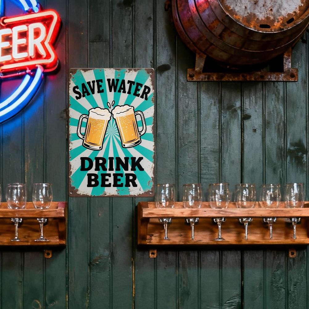 Save Water Drink Beer Metal Sign, Funny Beer Bar Wall Decor, Vintage Tin Sign for Home Pub Man Cave