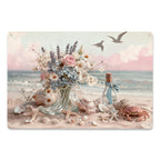Panneau en métal avec fleurs de plage côtières et coquillages, Décoration murale bouquet océan pour salle de bain…