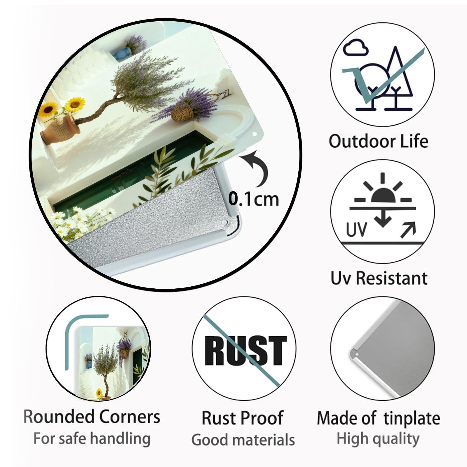 Greek Island Seaside Patio Metal Sign, Ocean View Rustic Wall Art, Coastal Beach House Vacation Home Decor